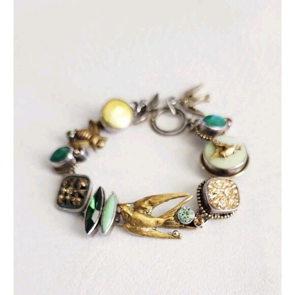Sterling Silver Mars & Valentine Bee Birds Multi Stone Rare Retired Bracelet - Picture 2 of 13